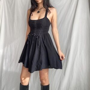 Free People Black Lace Up/Corset Mini Dress